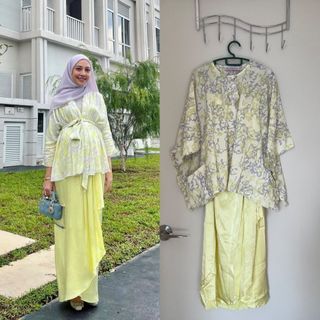 [FOR RENT] Hani Mokhta Bijou Blouse & Draped Skirt in Lemon