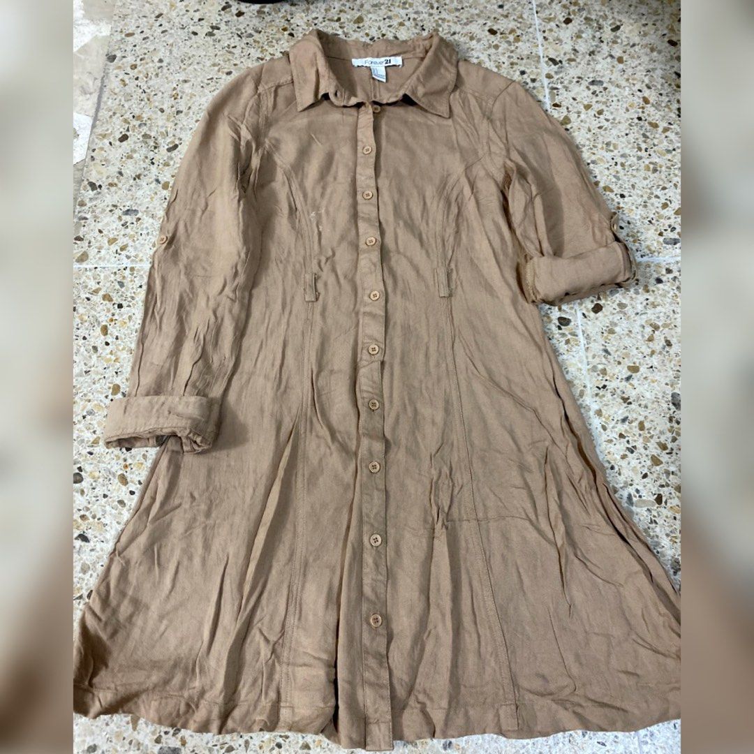 FOREVER 21 KHAKI BROWN LONG SLEEVE DRESS POLO DRESS Women s