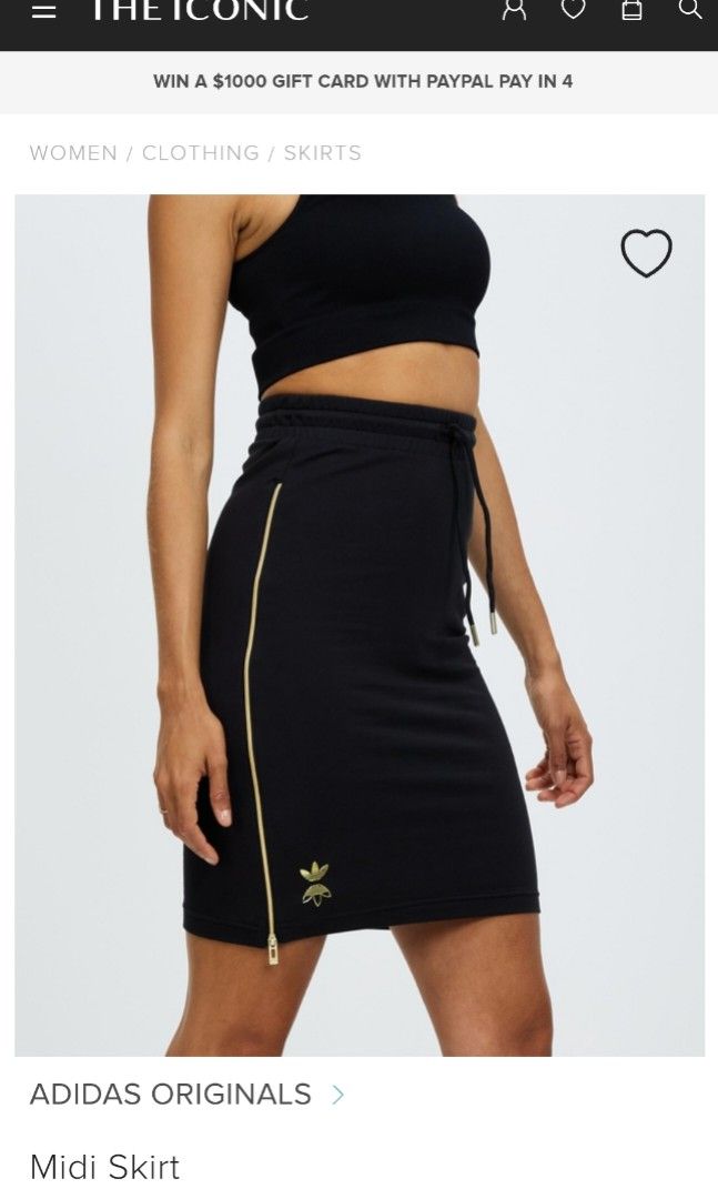 Gold Black Adidas Originals Sporty Zip Midi Skirt