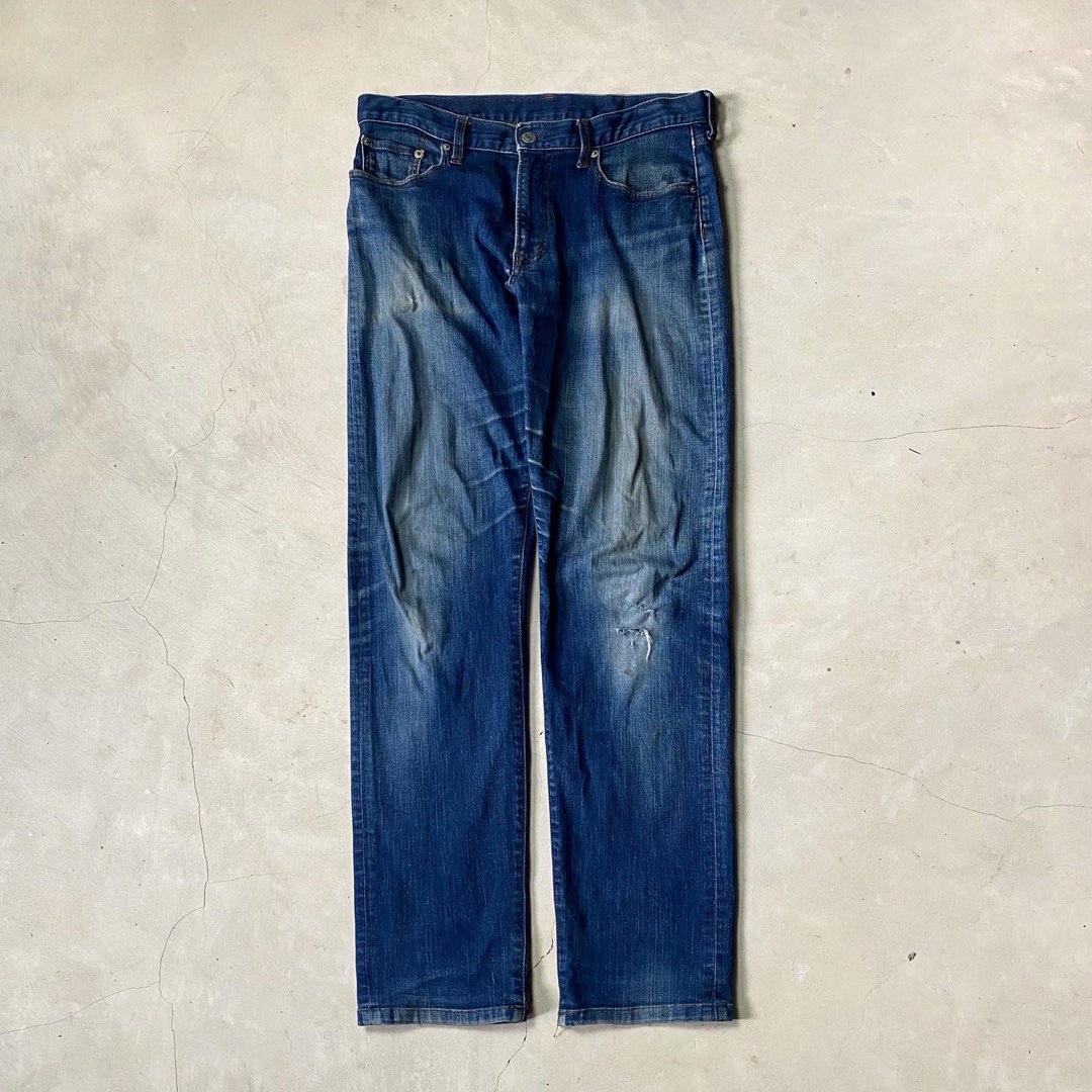 GU slim fit ripped jeans blue celana denim pants general uniqlo on ...