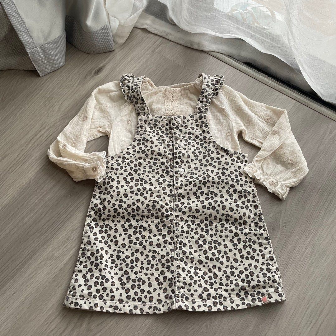 H M baby kids leopard printed pinafore overall dress Babies