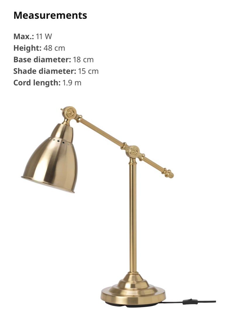 IKEA BAROMETER Table Work lamp, brasscolour Include light bulb
