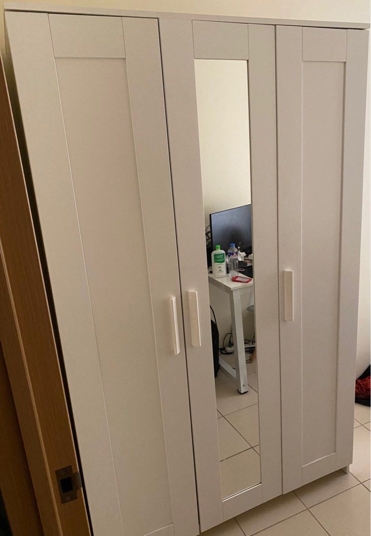 Ikea Brimnes White Wardrobe Closet with Mirror, Furniture & Home Living
