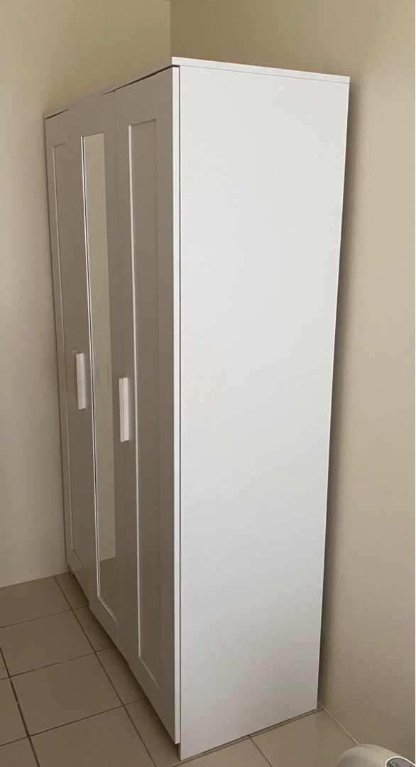 Ikea Brimnes White Wardrobe Closet with Mirror, Furniture & Home Living