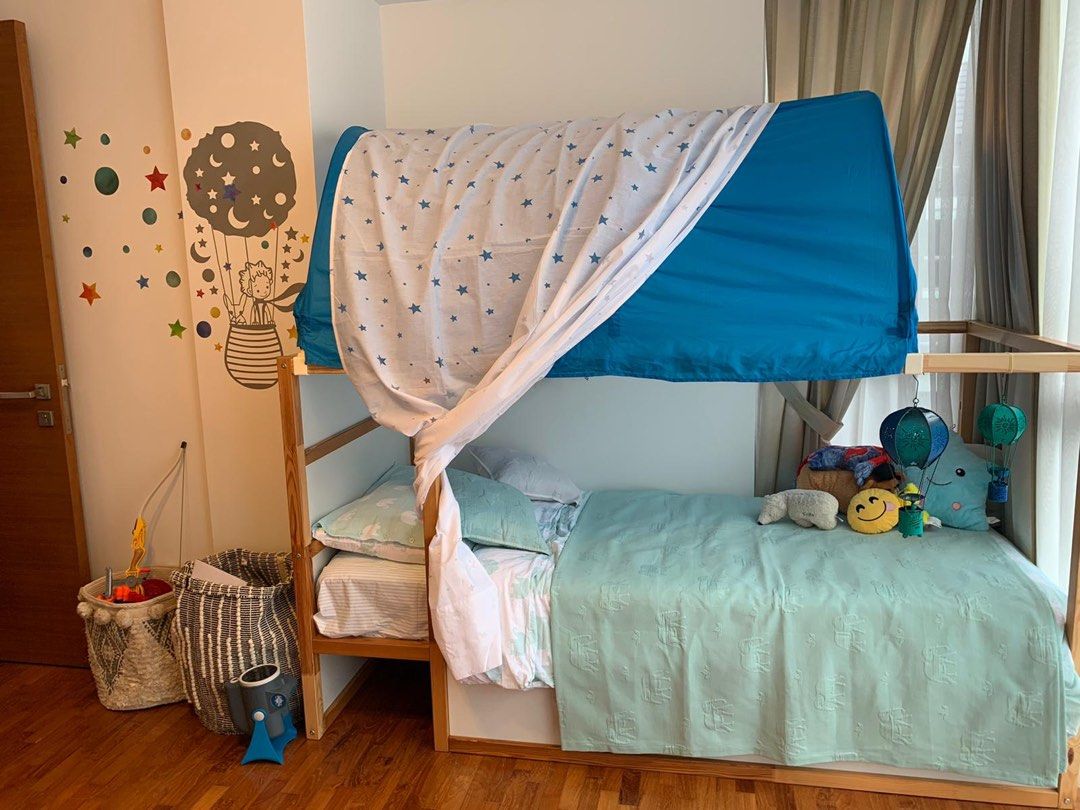 IKEA KURA bed with mattress and blue tent, Babies & Kids, Baby Nursery