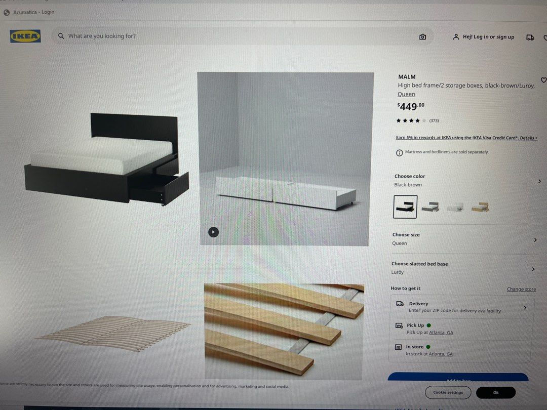 IKEA MALM high bed frame / 4 storage boxes, Furniture & Home Living