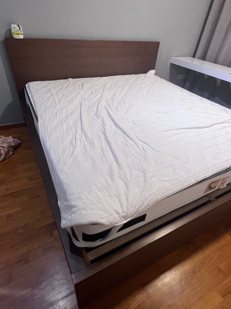 Ikea Malm High Bed Frame / 4 Storage Boxes, Furniture & Home Living,  Furniture, Bed Frames & Mattresses On Carousell