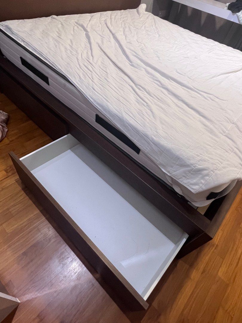 Ikea Malm High Bed Frame / 4 Storage Boxes, Furniture & Home Living,  Furniture, Bed Frames & Mattresses On Carousell