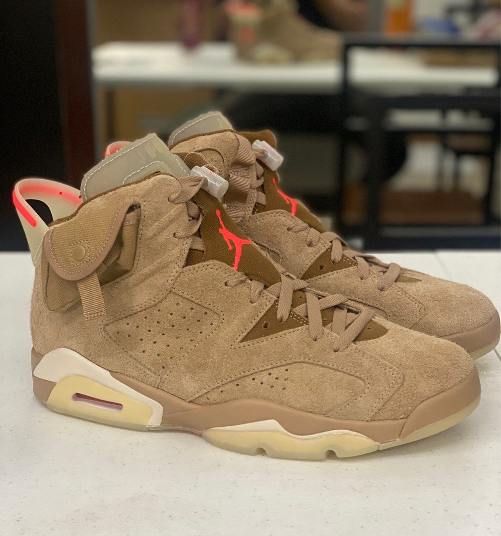 Jordan 6 Travis Scott Khaki sz9.5 (Category: Sneakers) located in Quezon City. Submitted by memosell (Listing ID 1235078012, Image 1). Description: FS: Jordan 6 Travis Scott British Khaki Complete Location: QC.