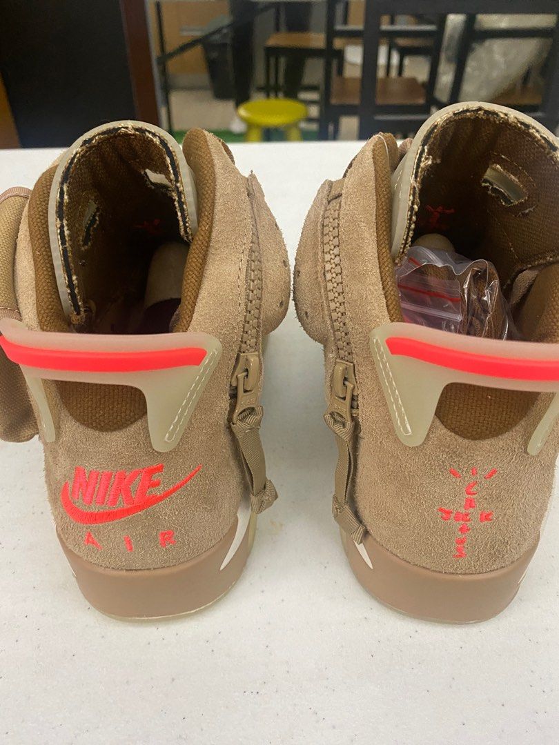 Jordan 6 Travis Scott Khaki sz9.5 (Category: Sneakers) located in Quezon City. Submitted by memosell (Listing ID 1235078012, Image 3). Description: FS: Jordan 6 Travis Scott British Khaki Complete Location: QC.