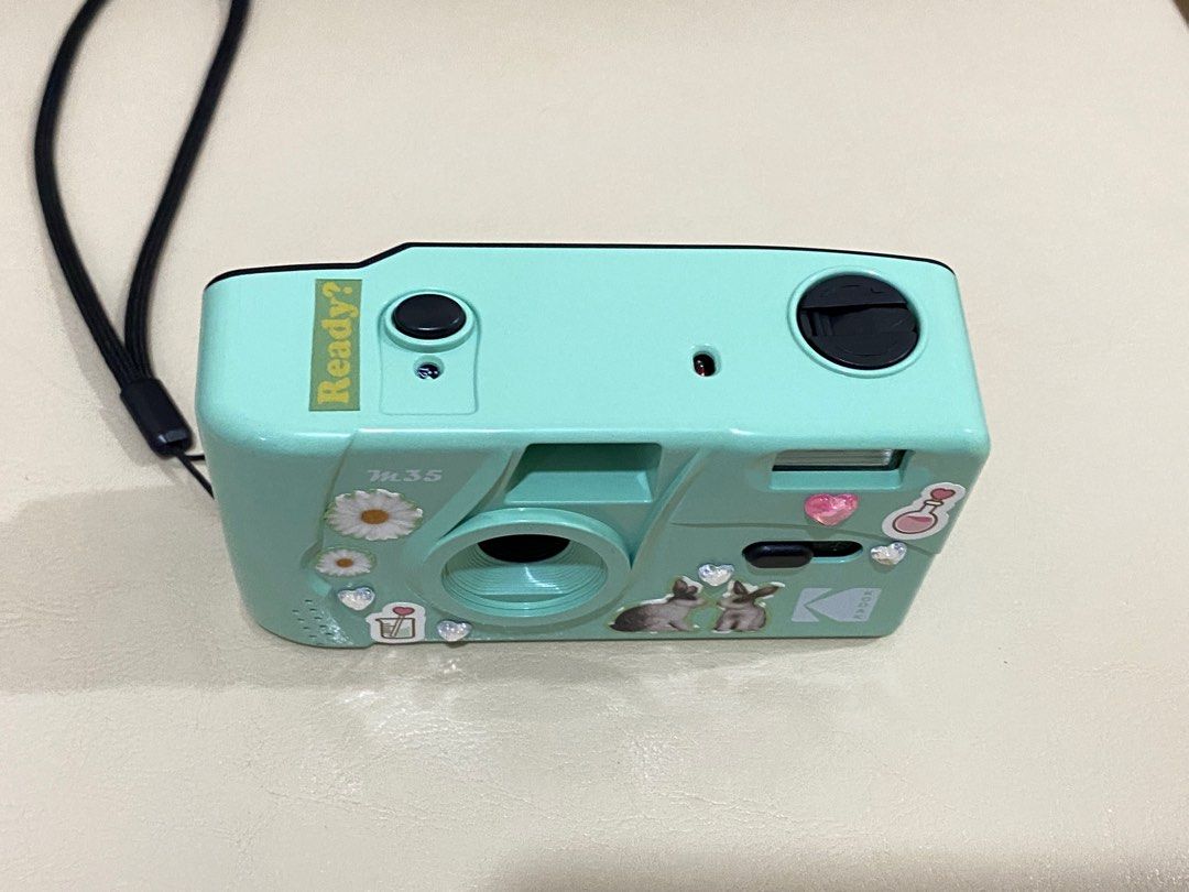 Kodak m35 film camera mint green with stickers, Photography, Cameras on Carousell