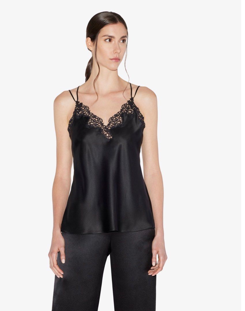 Black silk satin long nightgown with frastaglio - La Perla - UK