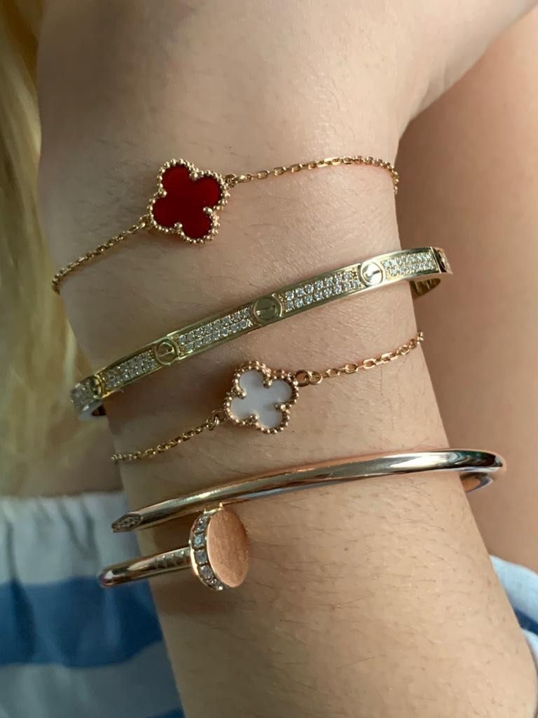 Screw Nail and Clover Bracelet 100 Real Gold Women s Fashion