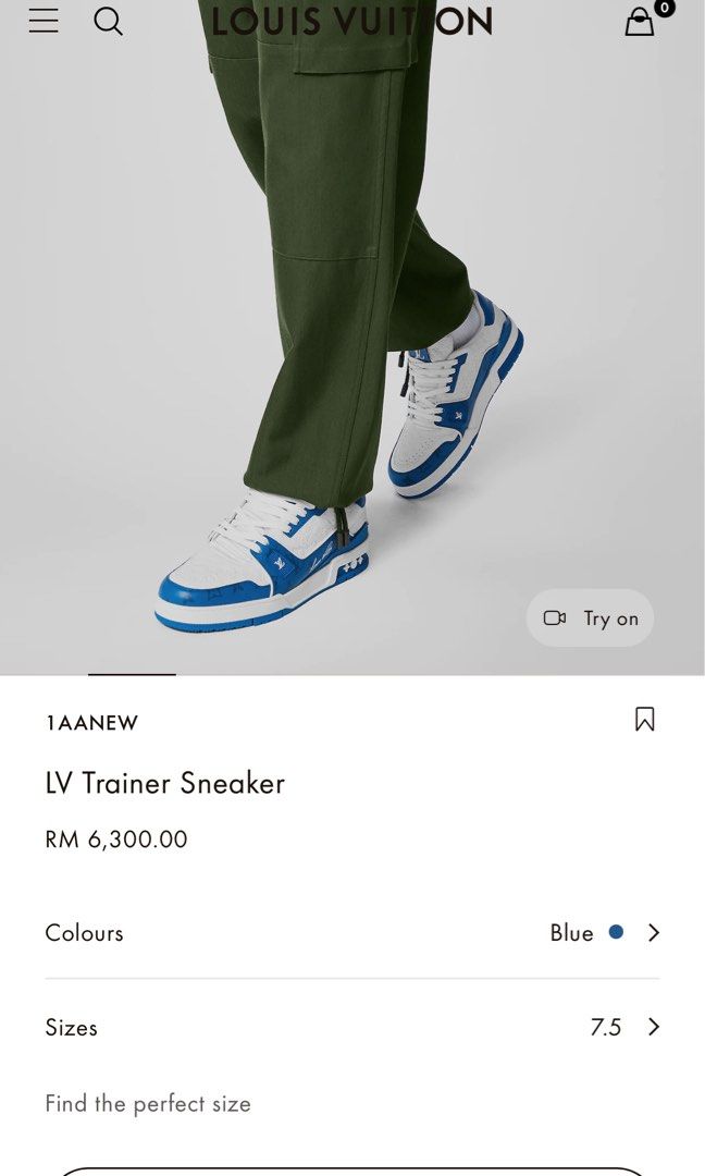 LV trainer sneaker (Blue) size7.5, Luxury, Sneakers & Footwear on Carousell