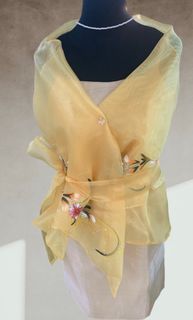 Modern Filipiniana Alampay Waist Coat Handpainted & Cream Dress