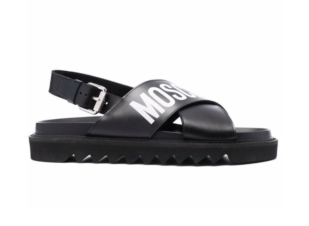 Moschino Logo Print Leather Sandals Men s Fashion Footwear