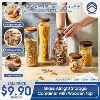  ComSaf Airtight Glass Storage Canister with Bamboo Lid  (22oz/37oz/50oz) Set of 6, Clear Food Storage Container Kitchen Pantry  Storage Jar for Flour Cereal Sugar Tea Coffee Beans Snacks, Square : Home