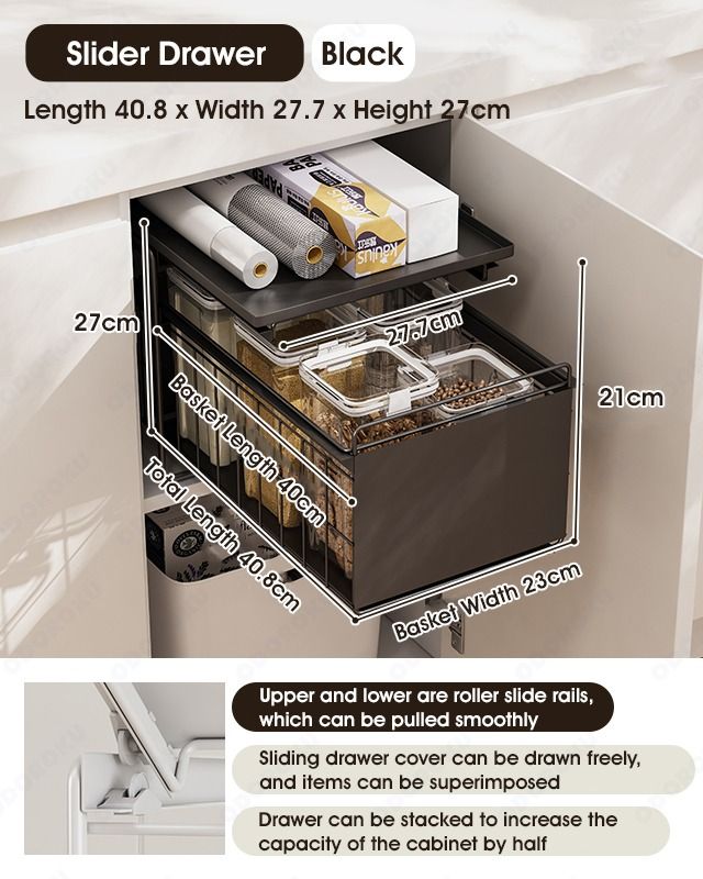 ODOROKU Stackable Drawer Rack Pull Out Storage Drawer Stackable Design  Simple Installation Rack with Drawer