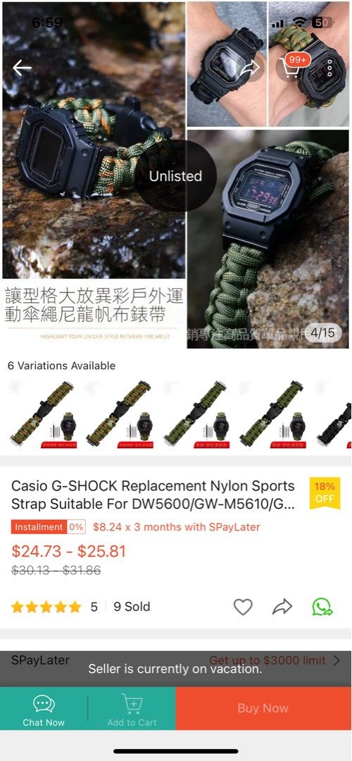 Paracord G shock Strap DW5600 GW M5610 GW5000 Men s Fashion