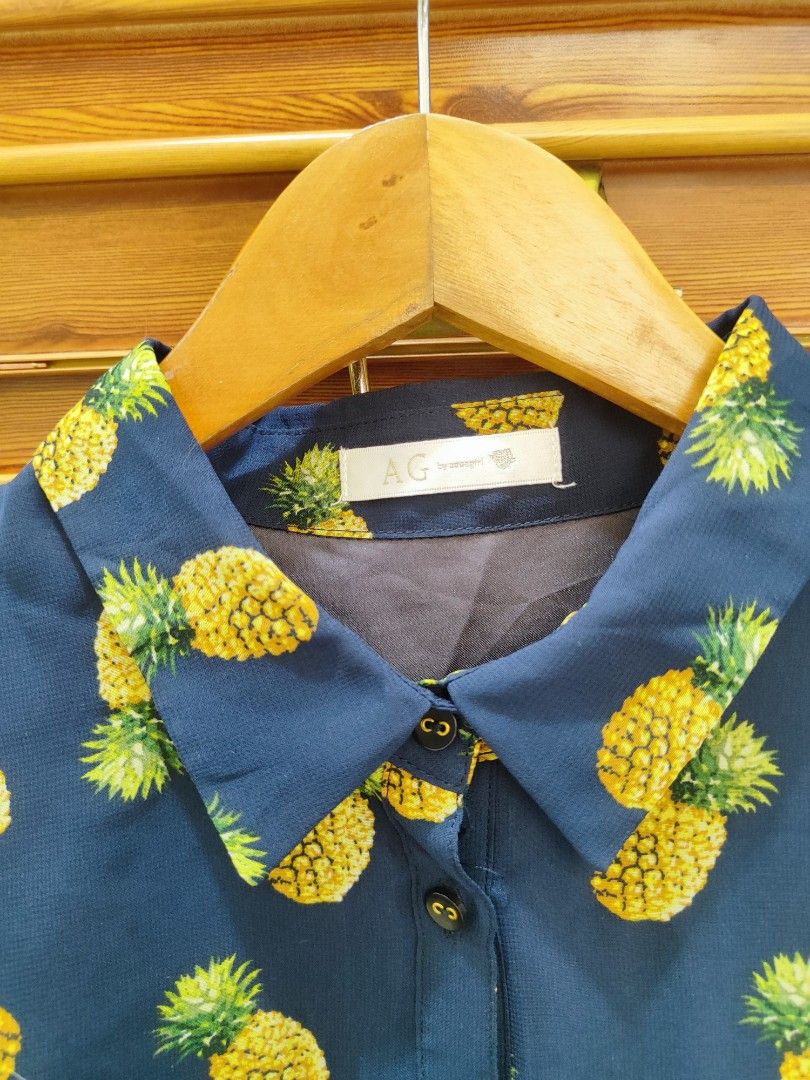 Pineapple dress navy nanas Bangkok sifon on Carousell