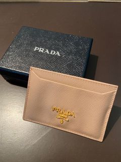 Prada Cammeo Beige Saffiano Leather Credit Card Holder Wallet