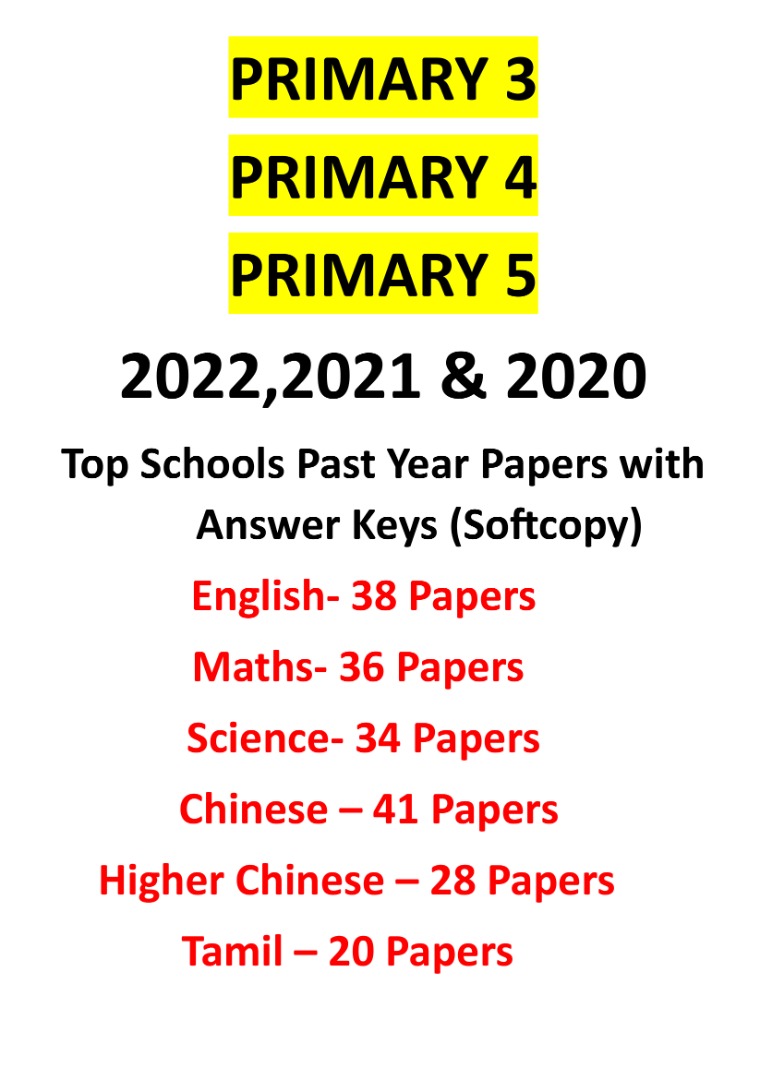 Primary 3,4& 5 - Latest Past Year Papers with Answer keys 2022 2021 ...