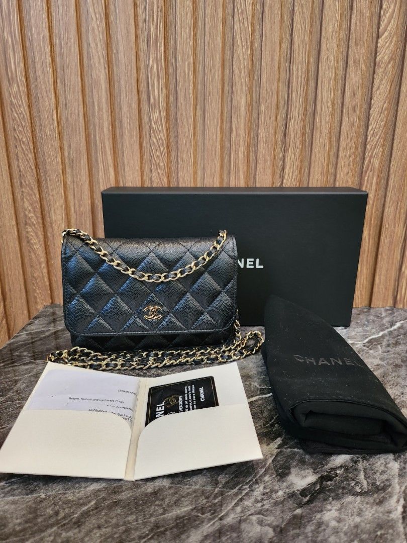 Receipt* Chanel Mini Wallet on Chain Black Caviar with Gold Hardware Series  31. Year 2021. WOC, Luxury, Bags & Wallets on Carousell