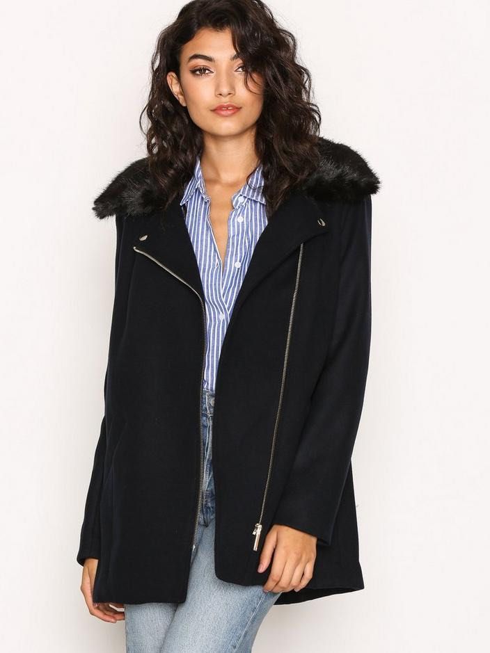Topshop coat with faux fur trim in black