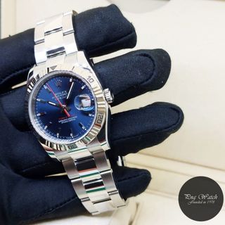 Rolex 36mm Discontinued Fluted Bezel Blue Indexes Dial "Turn-O-Graph" Unisex Automatic Datejust on Steel Oyster Bracelet REF: 116264 (D Serial)(2)