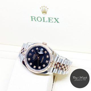 Rolex 36mm Oyster Perpetual 18K Half Rose Gold Black Diamonds Dial Datejust REF: 116231 (G Series)