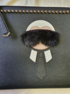 Fendi Karlito Saffiano Studded Leather Wallet on Chain Bag