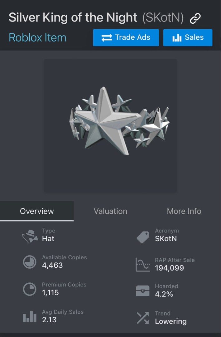 Silver King Of The Night Roblox Id silver king of the night roblox limited, Video Gaming, Gaming