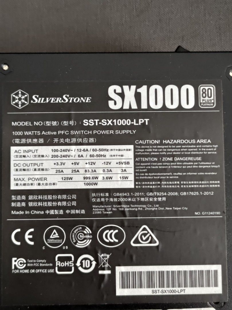 SilverStone SX1000 Platinum (SST-SX1000-LPT), 電腦＆科技, 電腦周邊