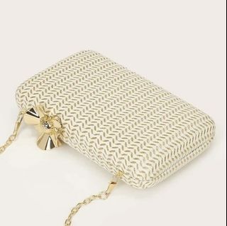 Timeless and Chic Beige and gold clutch sling box bag