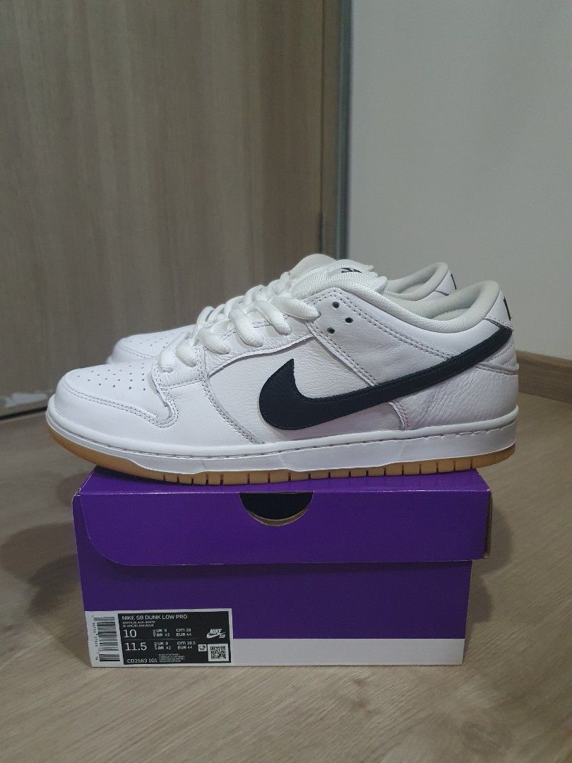 US10 Nike SB Dunk Low Pro White Gum, Men's Fashion, Footwear ...