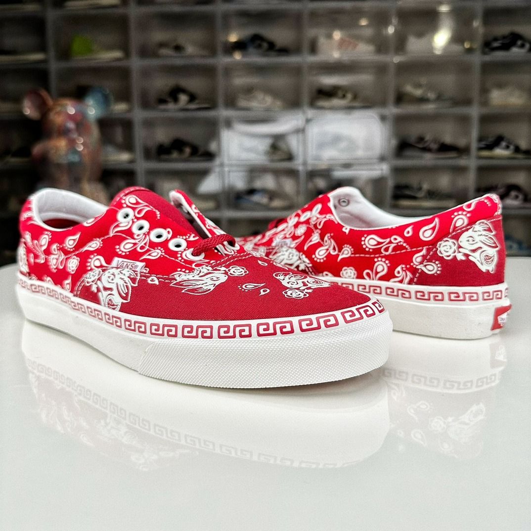 Vans red canvas shoes deals