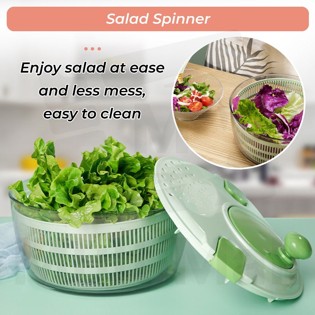 Vegetable Spinner and Drainer 4L Large Salad Drainer and Washer Lettuce Cleaner Basket and Serving Bowl Easy to Clean Spinning Colander and Multifunctional Dehydrator Furniture Home Living Kitchenware...