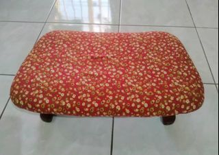 vintage foot stool, handcrafted, floral needlepoint, with wood base