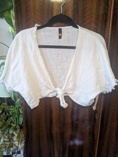 White cotton light wrap crop top