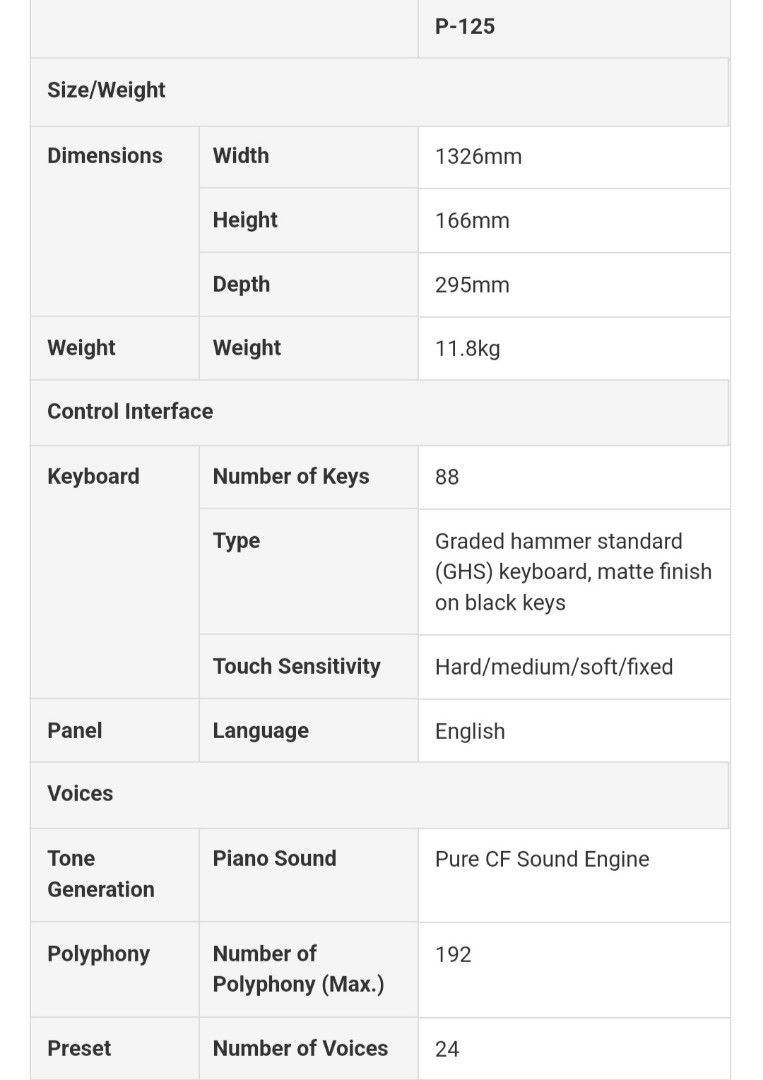 YAMAHA Digital Piano (P125), Hobbies & Toys, Music & Media, Musical