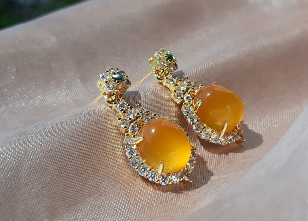 Yellow Chalcedony Gold Plated Dangle Earrings