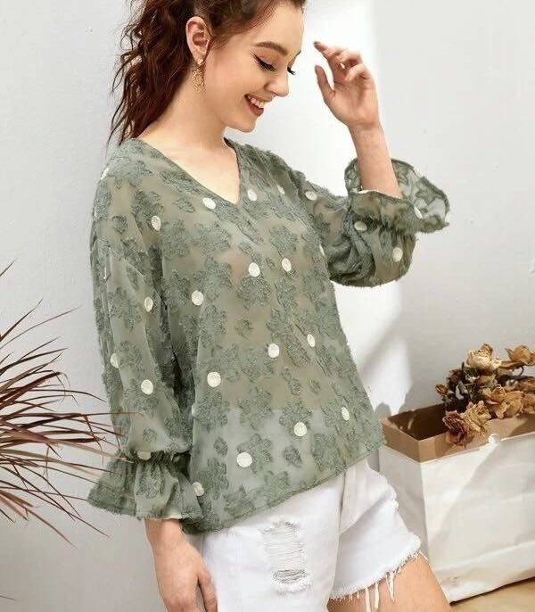 Zara sage green textured top on Carousell