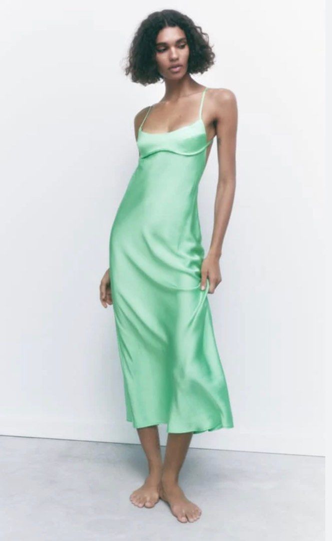 Zara silk outlet green dress
