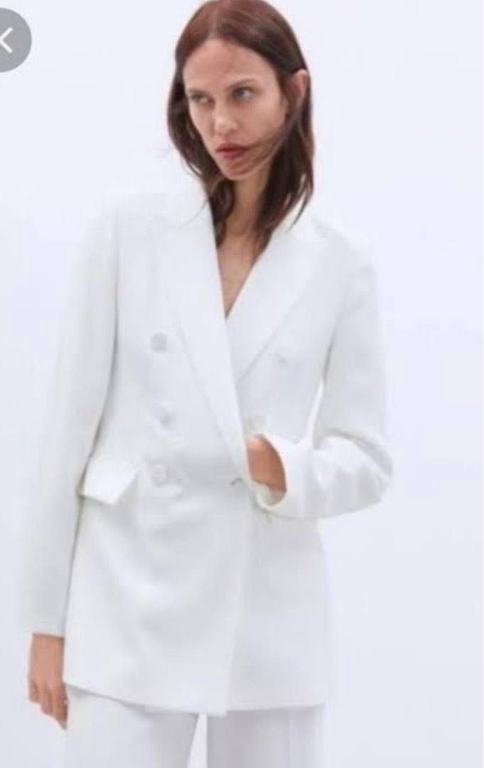 Zara double breasted blazer white clearance