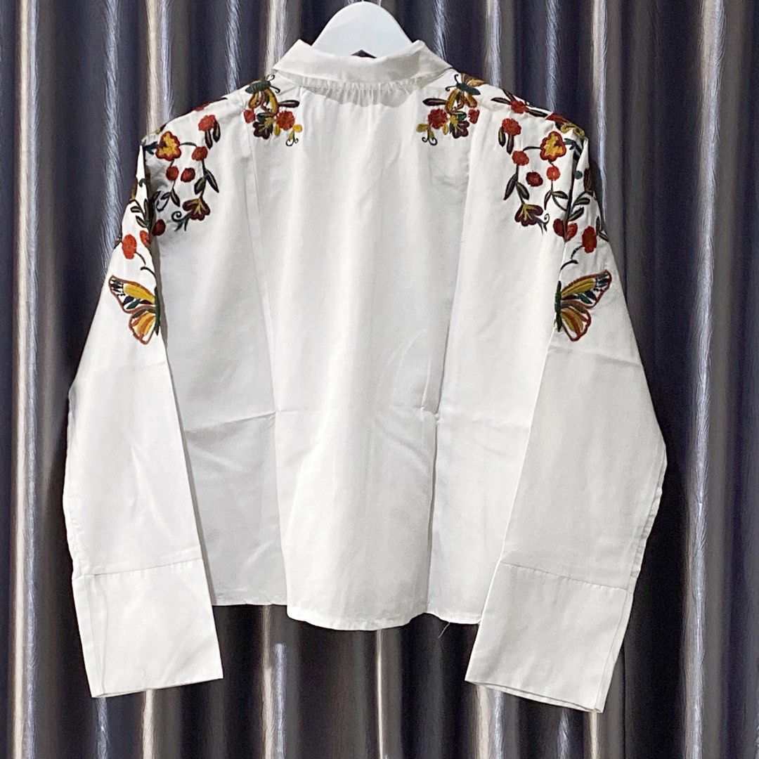Zara White Shirt Embroidery Flowers / Kemeja Putih Zara Bordir Bunga on
