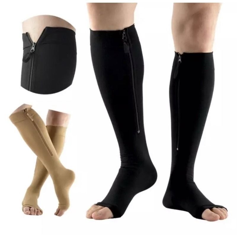 Zip Medical Relief High knee Compression Socks Flight Stockings Support  Open Toe