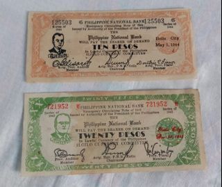 10 and. 20 Pesos IloIlo Emergency Currency  Philippine Banknotes 2pcs