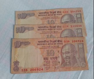 10 Rupees India Banknotes circulated 50 each