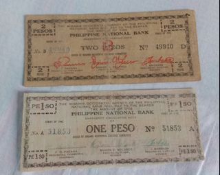 1 and 2 Peso Misamis Occidental.Emergency Philippine  Banknotes,2pcs