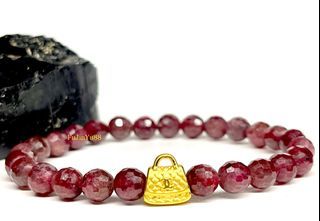 24K Gold Dainty Posh Purse in Natural Ruby Fortune Bracelet
